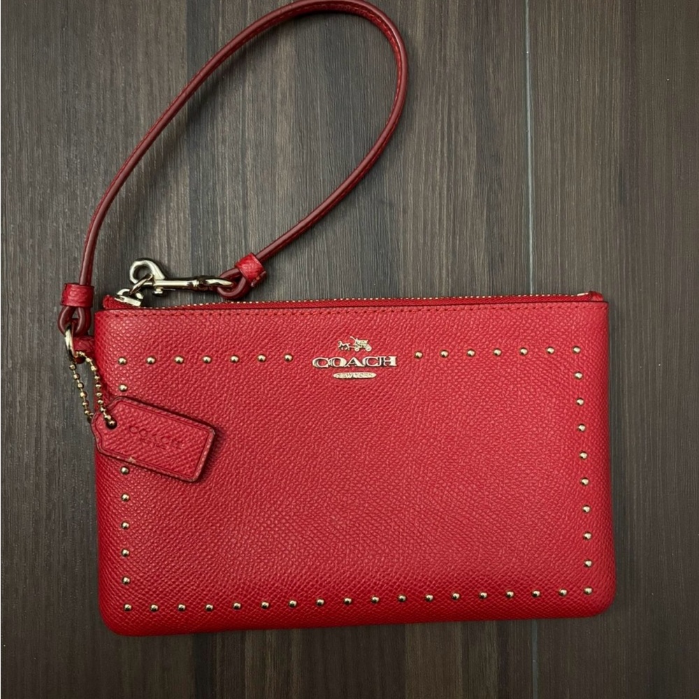Coach Red Clutch with Smooth Leather and Gold Hardware